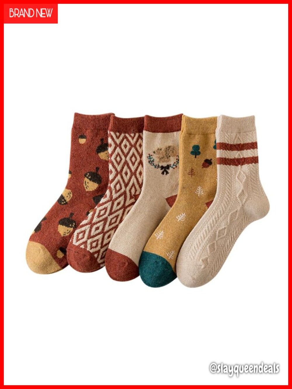 Wool Blend Floral Knit Crew Socks Cottage Core Boho Winter Warm